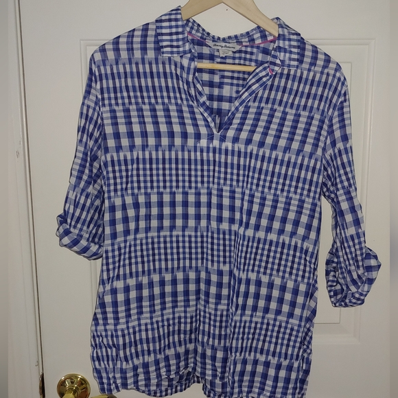 EUC Tommy Bahama Blue & White Ikat Me Not Long Sleeve Popover Blouse – Size M - Picture 7 of 10